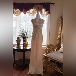 After Six Cream Sleeveless Twist-Front Evening Gown